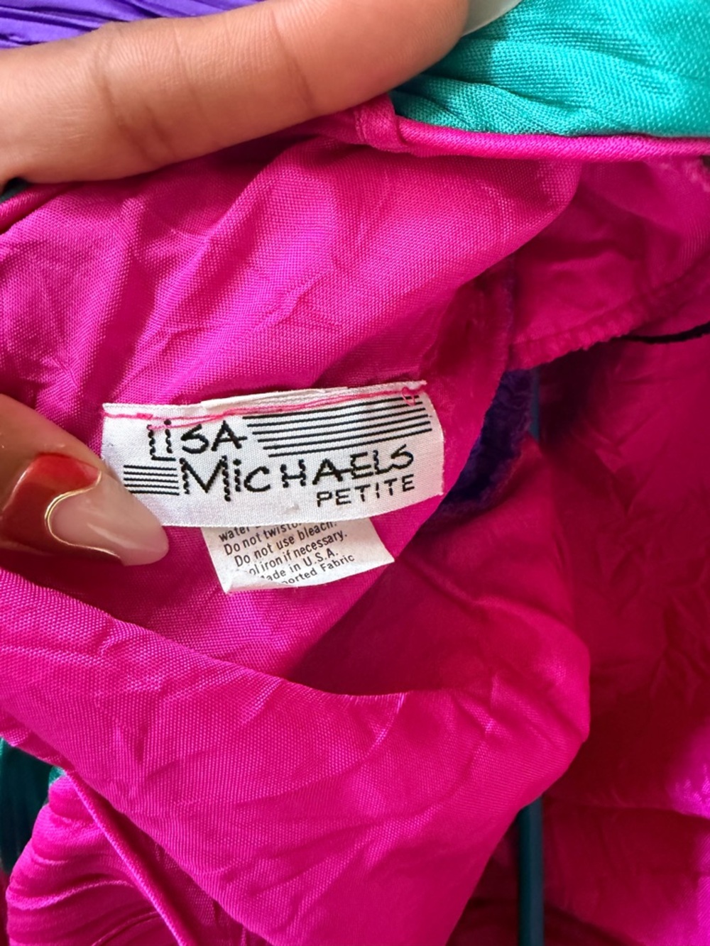 Vintage 80s Lisa Michaels Pleated Colorblock Dress - Picture 10 of 11